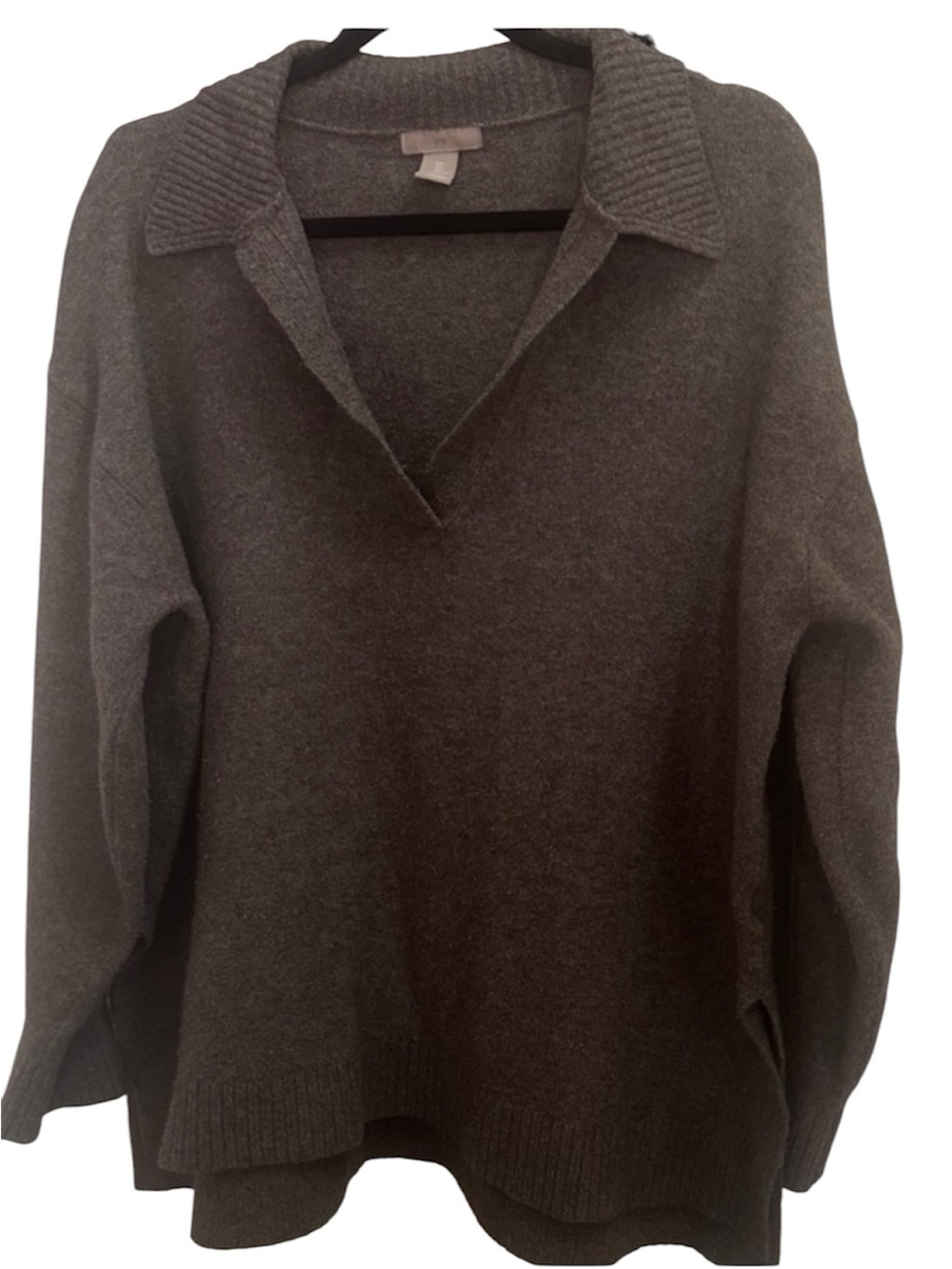 H&M Women's Brown Large Fine Knit Collared Sweater
